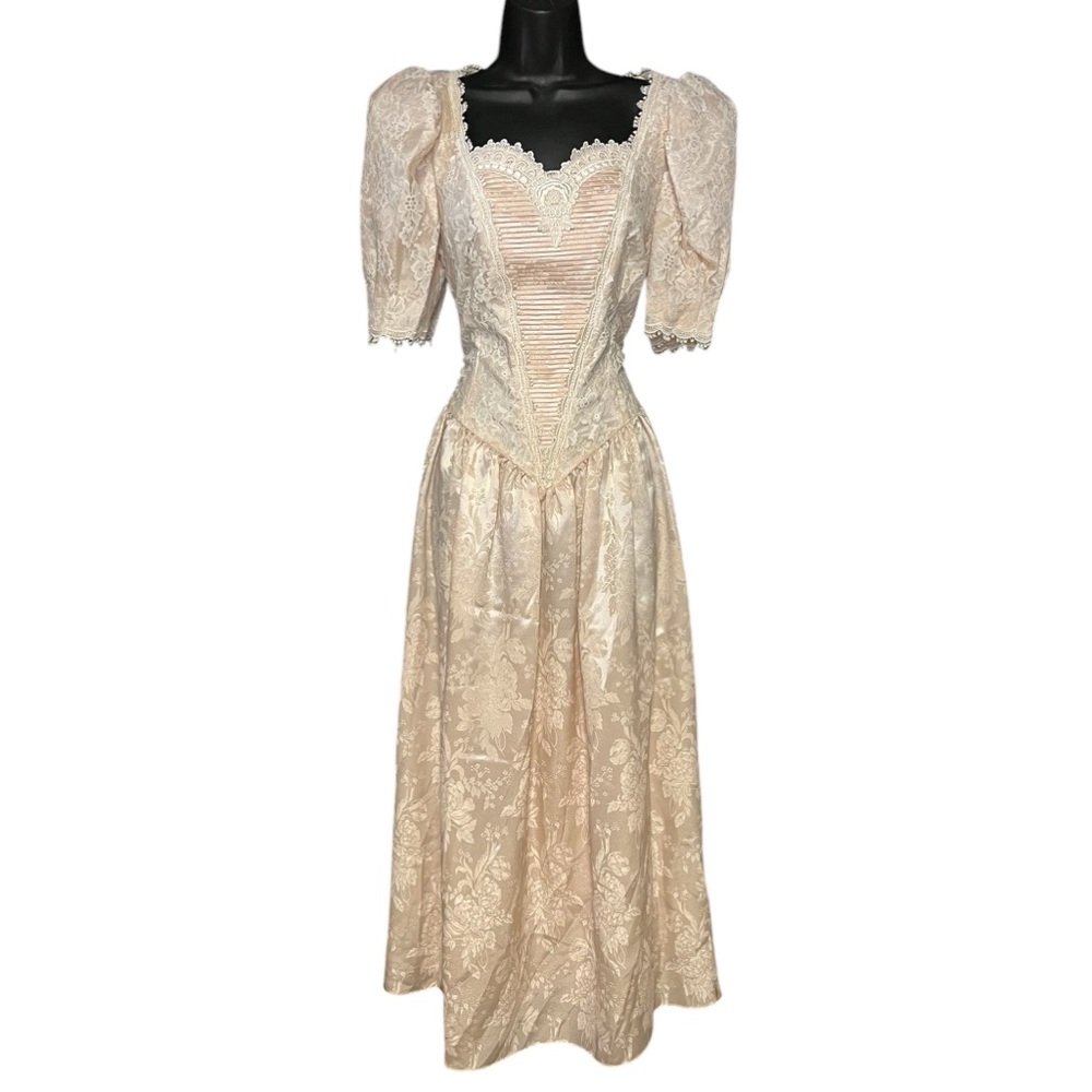 Vintage 80s Scott McClintock Lace + Silk Victorian - Style Dress